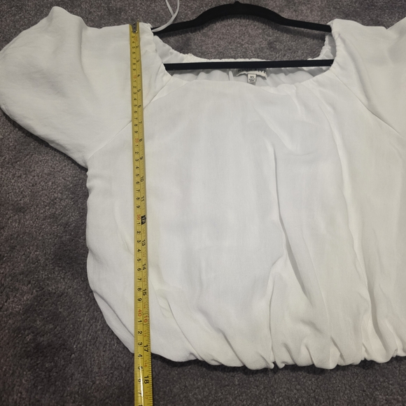 Moon River Anthropologie White Puff Sleeve Blouse Cropped Lined Xs - Picture 4 of 7
